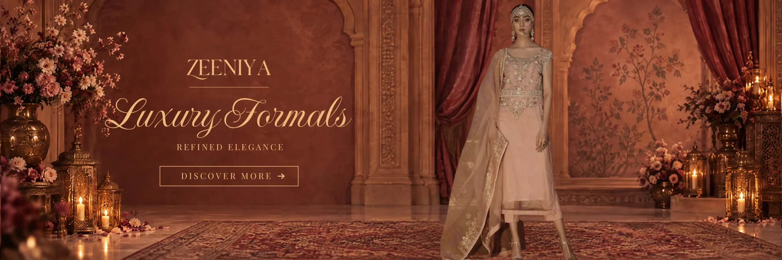 Zeeniya luxury formal dress banner in soft blush pink